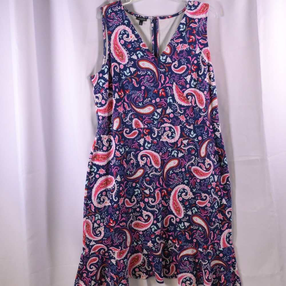 Talbots Women's Navy Paisley Fit Flare Midi‎ Dress Size XL Cotton